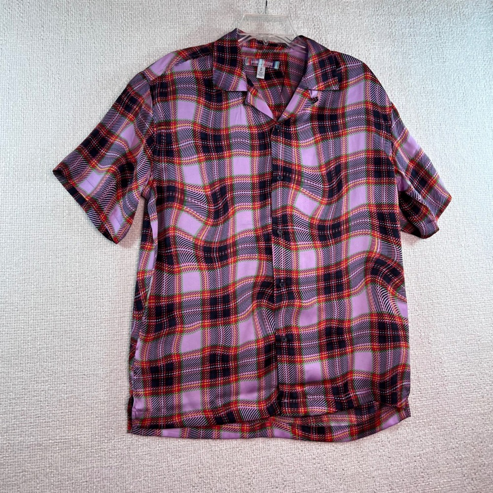 Urban Outfitters Plaid Button Up Shirt Lavender Red Black Short Sleeve Women's S